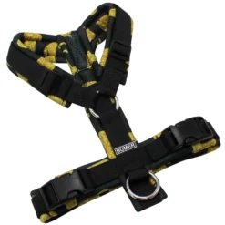 BUMER Hundegeschirr, gepolstert ohne geteilten Bruststeg, Größe XS, Gurtband: PREMIUM Pitch Black, Softshell: DACKEL #1, Ringe: silberfarbig (Edelstahl), Schnallen: schwarz