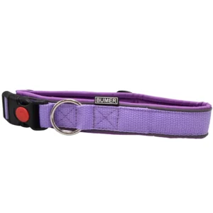 BUMER Steckhalsband, Hundehalsband für Hunde, gepolstert, Halsumfang: 45cm, Gurtband: PREMIUM X Violet Veil, Softshell: Hortensien Lila, Ringe: silberfarbig (Edelstahl)