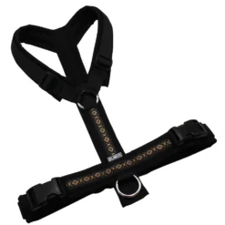 BUMER BOHO Hundegeschirr, gepolstert ohne geteilten Bruststeg, Größe L, Gurtband: PREMIUM Pitch Black, Softshell: schwarz, Ringe: silberfarbig (Edelstahl), Schnallen: schwarz