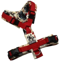 BUMER Hundegeschirr, Gurtband: PREMIUM Flammenrot, Softshell: Blumengeflüster, gepolstert ohne geteilten Bruststeg, Größe XXS/XS, Ringe: silberfarbig (Edelstahl), Schnallen: schwarz (DURAFLEX®), Applikation