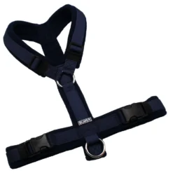 BUMER Hundegeschirr, Gurtband: PREMIUM Midnight Indigo, Fleece: Midnight Ink, gepolstert ohne geteilten Bruststeg, Größe S/M, Ringe: silberfarbig (Edelstahl), Schnallen: schwarz (DURAFLEX®)