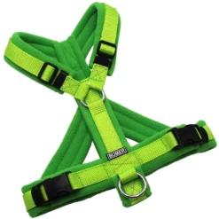BUMER Hundegeschirr, Gurtband: PREMIUM X Kiwi Kiss, Fleece: Fresh Basil, gepolstert mit geteiltem Bruststeg, Größe S, Ringe: silberfarbig (Edelstahl), Schnallen: schwarz (DURAFLEX®)