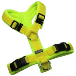 BUMER Hundegeschirr, Gurtband: PREMIUM X Zitrinzauber, Fleece: Neongelb, gepolstert ohne geteilten Bruststeg, Größe XS, Ringe: silberfarbig (Edelstahl), Schnallen: schwarz (DURAFLEX®)