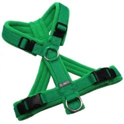 BUMER Hundegeschirr, gepolstert mit geteiltem Bruststeg, Größe XS/S, Gurtband: PREMIUM X Fern Fantasy, Fleece: Pine Oasis, Ringe: silberfarbig (Edelstahl), Schnallen: schwarz (DURAFLEX®)