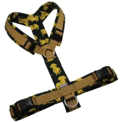 BUMER Hundegeschirr, gepolstert ohne geteilten Bruststeg, Größe L, Gurtband: PREMIUM Golden Sand, Softshell: Dackel #1, Ringe: silberfarbig (Edelstahl), Schnallen: schwarz, Applikation