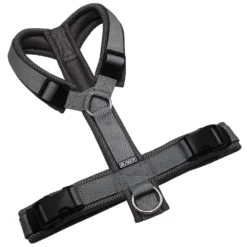 BUMER Hundegeschirr, gepolstert ohne geteilten Bruststeg, Größe M, Gurtband: PREMIUM Pearly Horizon, MESH: Grau, Ringe: silberfarbig (Edelstahl), Schnallen: schwarz