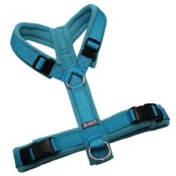 BUMER Hundegeschirr, gepolstert ohne geteilten Bruststeg, Größe S, Gurtband: PREMIUM Blue Lagoon, Fleece: Grey Blue Wave, Ringe: silberfarbig (Edelstahl), Schnallen: schwarz (DURAFLEX®)