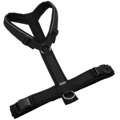 BUMER Hundegeschirr, gepolstert ohne geteilten Bruststeg, Größe XL, Gurtband: PREMIUM Pitch Black, Softshell: Schwarz, Ringe: silberfarbig (Edelstahl), Schnallen: schwarz (DURAFLEX®), Paspel: grau (reflektierend)