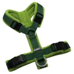 BUMER Hundegeschirr, gepolstert ohne geteilten Bruststeg, Größe XS, Gurtband: PREMIUM Evergreen Dream, Fleece: Mossy Maze, Ringe: silberfarbig (Edelstahl), Schnallen: schwarz (DURAFLEX®)