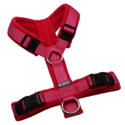 BUMER Hundegeschirr, gepolstert ohne geteilten Bruststeg, Größe S/M, Gurtband: PREMIUM Himbeer Sorbet, Fleece: Cartoon Pink, Ringe: silberfarbig (Edelstahl), Schnallen: schwarz (DURAFLEX®)