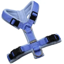 BUMER Hundegeschirr, gepolstert ohne geteilten Bruststeg, Größe XS, Gurtband: PREMIUM X Light Blue, Fleece: Nebelblau, Ringe: silberfarbig (Edelstahl), Schnallen: schwarz (DURAFLEX®)
