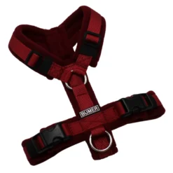BUMER Hundegeschirr, gepolstert ohne geteilten Bruststeg, Größe S, Gurtband: PREMIUM Berry Bordeaux, Fleece: Burgundy Dusk, Ringe: silberfarbig (Edelstahl), Schnallen: schwarz (DURAFLEX®)