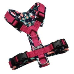 BUMER Hundegeschirr, gepolstert ohne geteilten Bruststeg, Größe XXS, Gurtband: PREMIUM Himbeer Sorbet, Softshell: Maritim #2, Ringe: silberfarbig (Edelstahl), Schnallen: schwarz (DURAFLEX®)