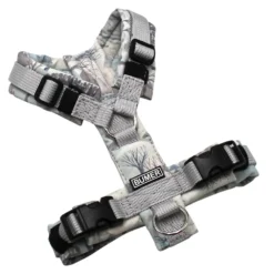 BUMER Hundegeschirr, gepolstert ohne geteilten Bruststeg, Größe XXS, Gurtband: PREMIUM Muschelgrau, Softshell: Frosthügel, Ringe: silberfarbig (Edelstahl), Schnallen: schwarz (DURAFLEX®), Applikation